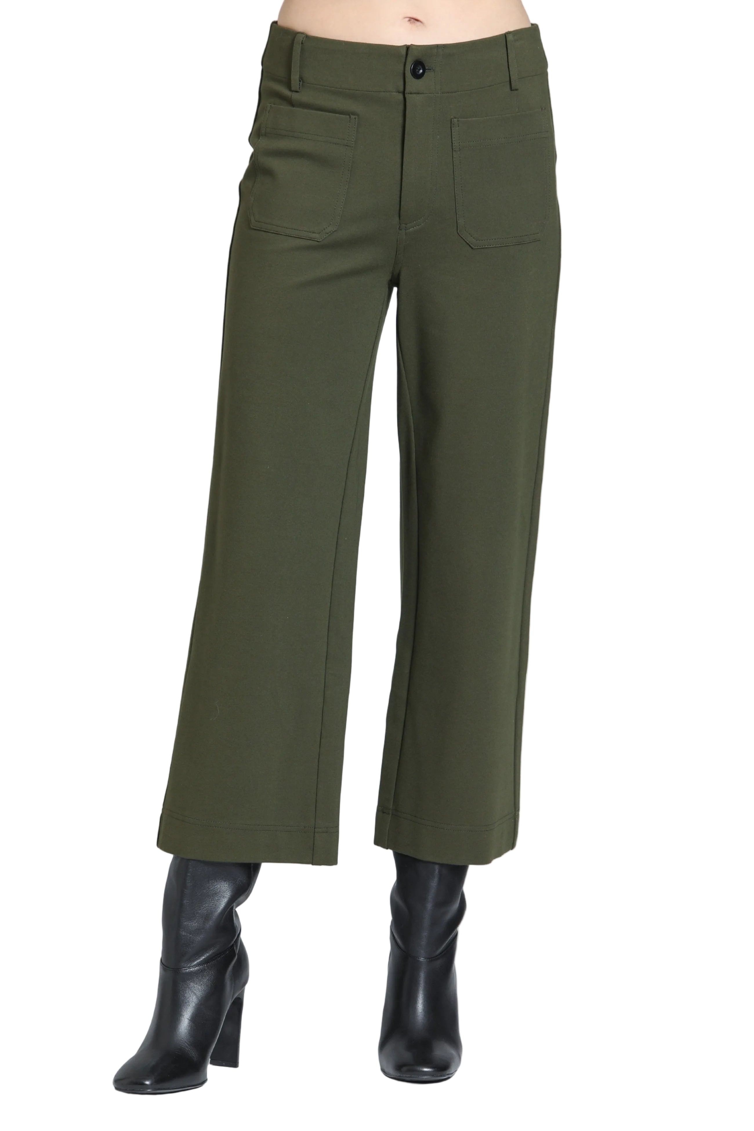 APNY Ponte Cropped Wide Leg Pant With Patch Pockets (E168) (Fennel)