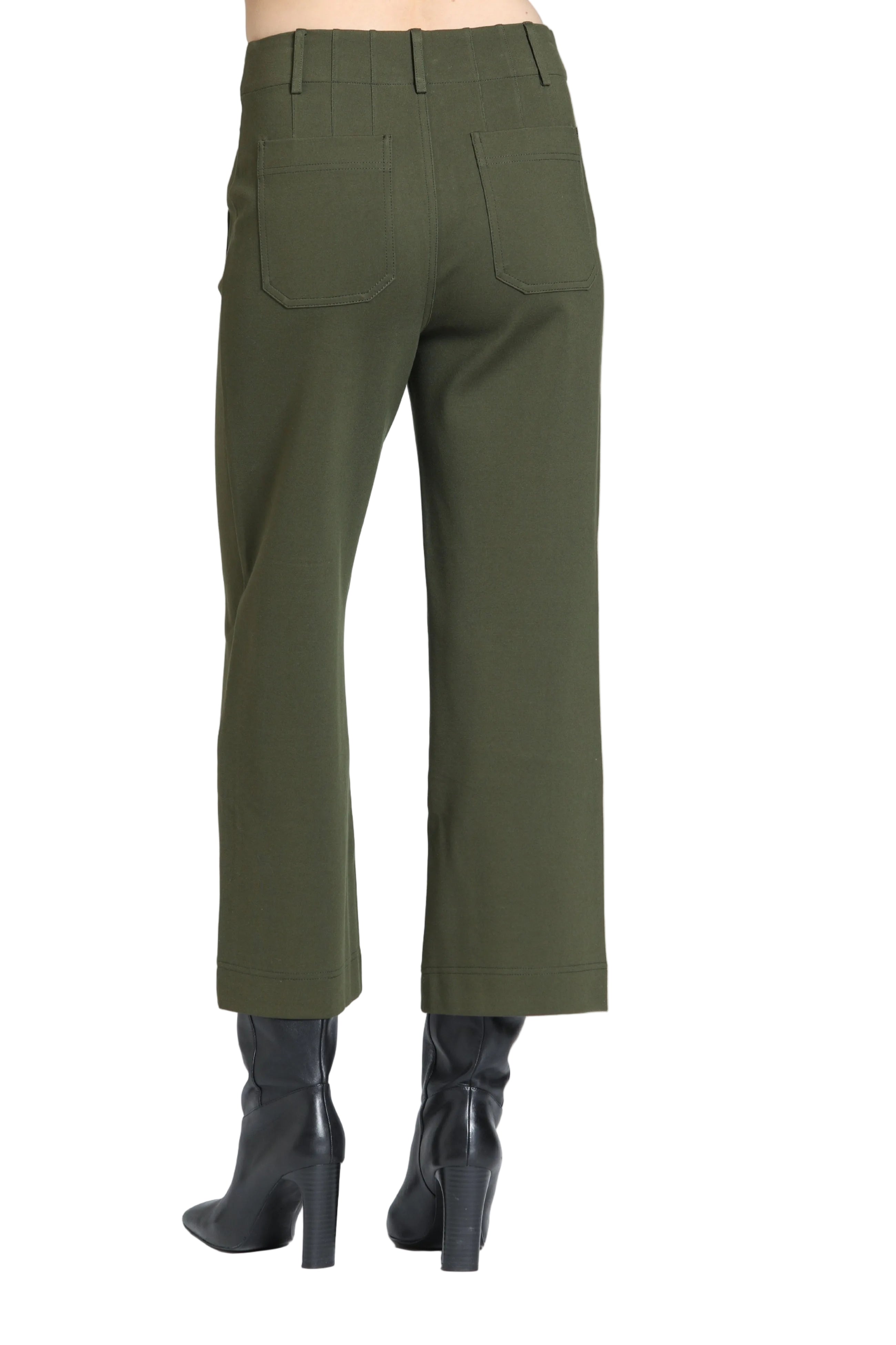 APNY Ponte Cropped Wide Leg Pant With Patch Pockets (E168) (Fennel)