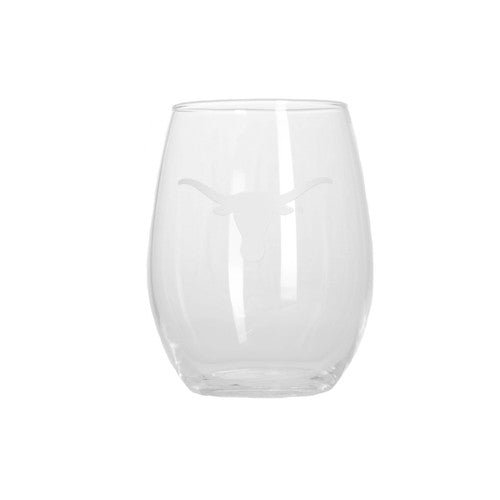 Texas Longhorn Etched Stemless Wine Glass