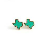 Texas Teal Glitter Enamel Earrings (LUX E06)