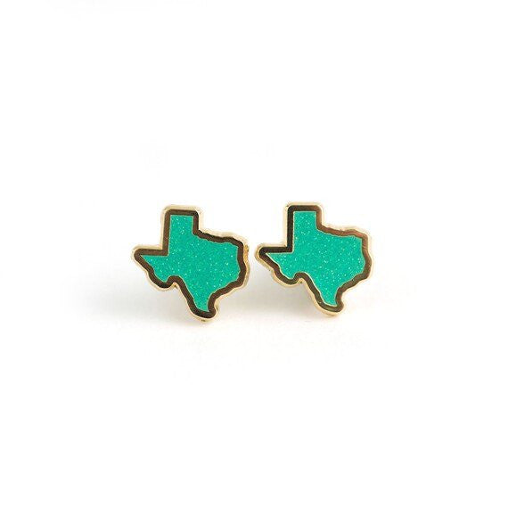 Texas Teal Glitter Enamel Earrings (LUX E06)