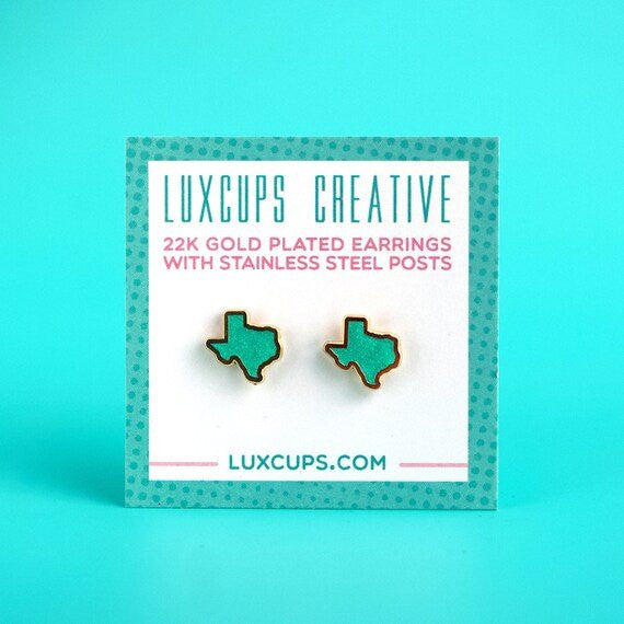 Texas Teal Glitter Enamel Earrings (LUX E06)