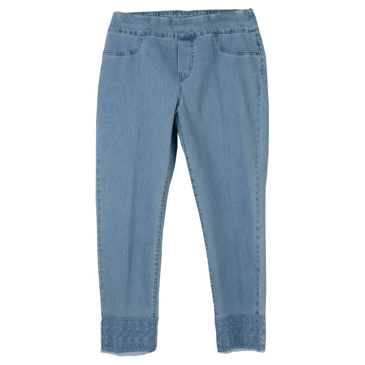 Thin Her Pull-On Tonal Embroidered Hem Crop Jeans (N13304PM) LT DEN