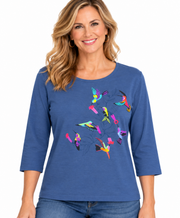 Sabaku Hummingbird Shimmer 3/4 sleeve  Best Tee (448DDNbest) (Dark Denim)