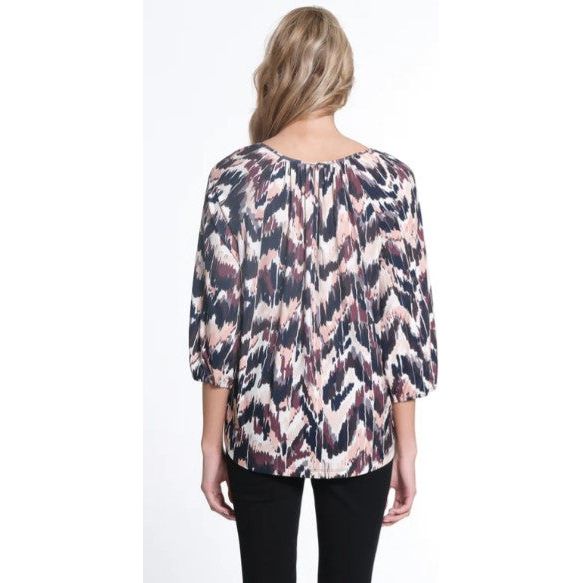 Multiples Flame Print Raglan Sleeve Tie Front Hi-Low Peasant Top