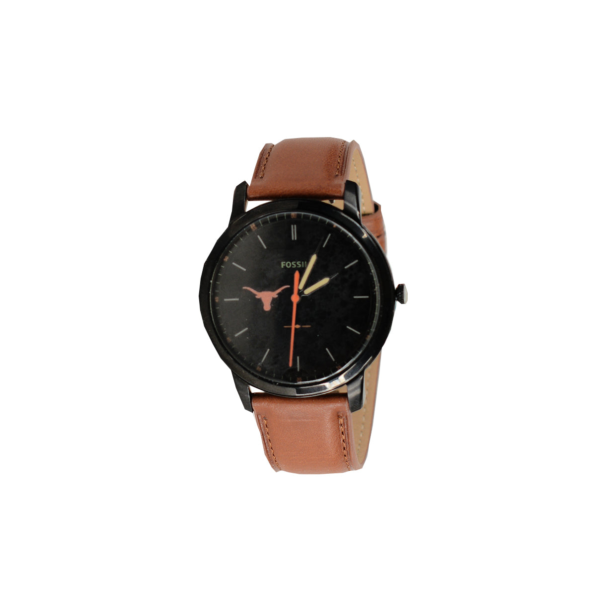 Texas Longhorns Fossil Slim Minimalist Men's leather band watch (PR5305)(Brown Black )