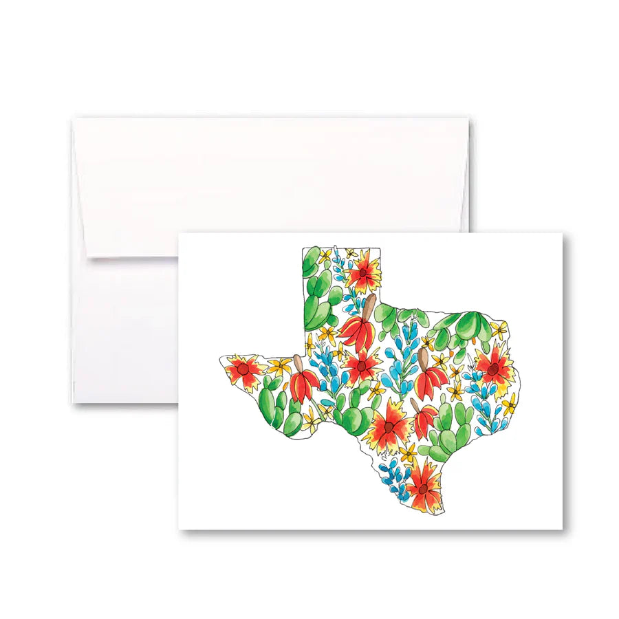 Flower and Vine Texas Shape Full of Wildflowers Boxed Card Set (FV080)(8 Cards)