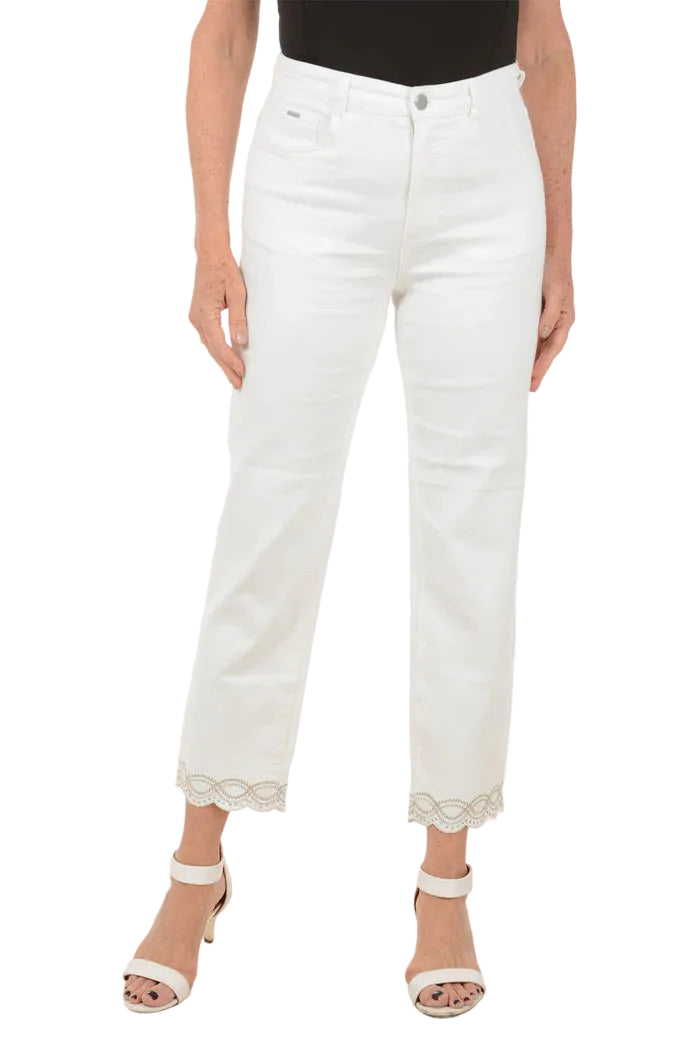 FDJ French Dressing Suzanne Embroidered Scallop Straight Ankle Jeans (Ivory) (6945948)