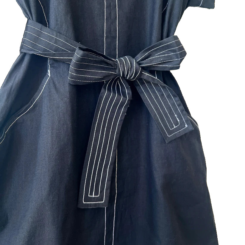 Habitat Bethany Linen Solid Black Contrast Stitching Dress