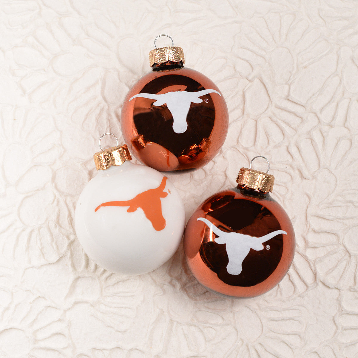Texas Longhorn 3 Piece Glass Ornament Set (GBL-028)