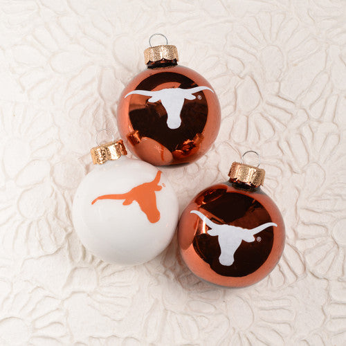 Texas Longhorn 3 Piece Glass Ornament Set (GBL-028)