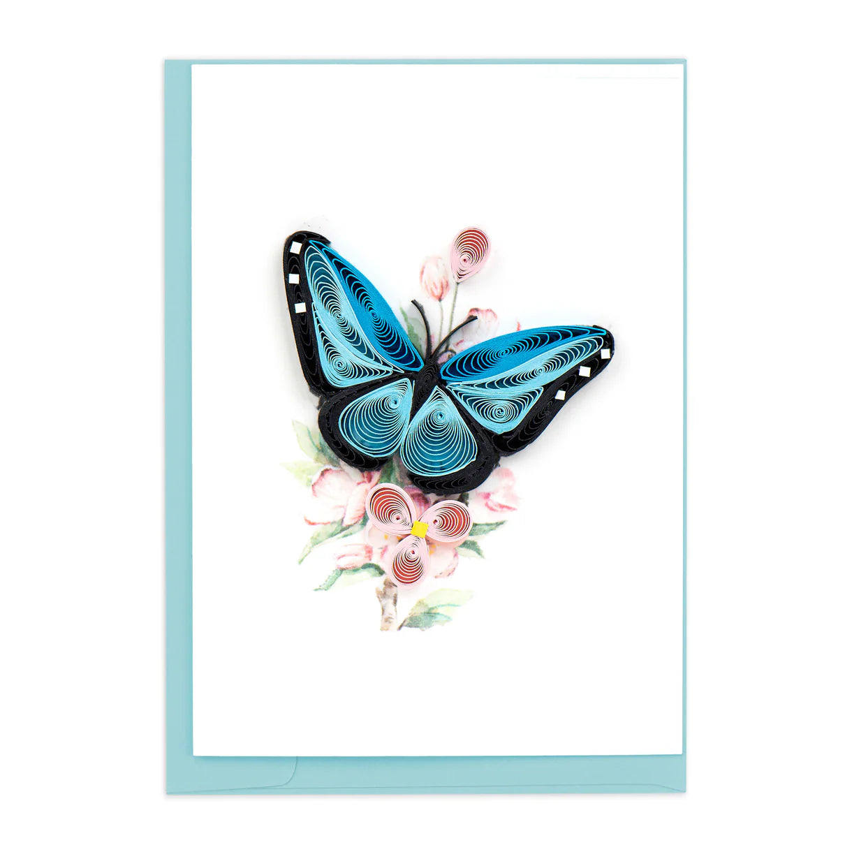 Quilling Card  Enclosure Card Blue Butterlfy & Pink Flowers ( GE597)