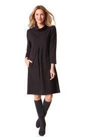 Habitat Core Travel Knit Solid Pleat Front Dress (55980) (Black)