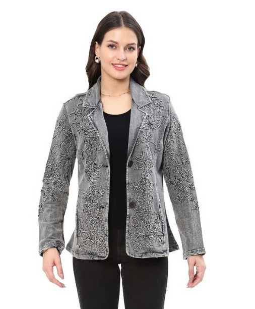 Parsley & Sage Gilly Silver Vintage Wash Tonal Embroidery Jacket