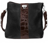 Brighton Joe Bucket Black & Chocolate Croc Leather Handbag (H43209)
