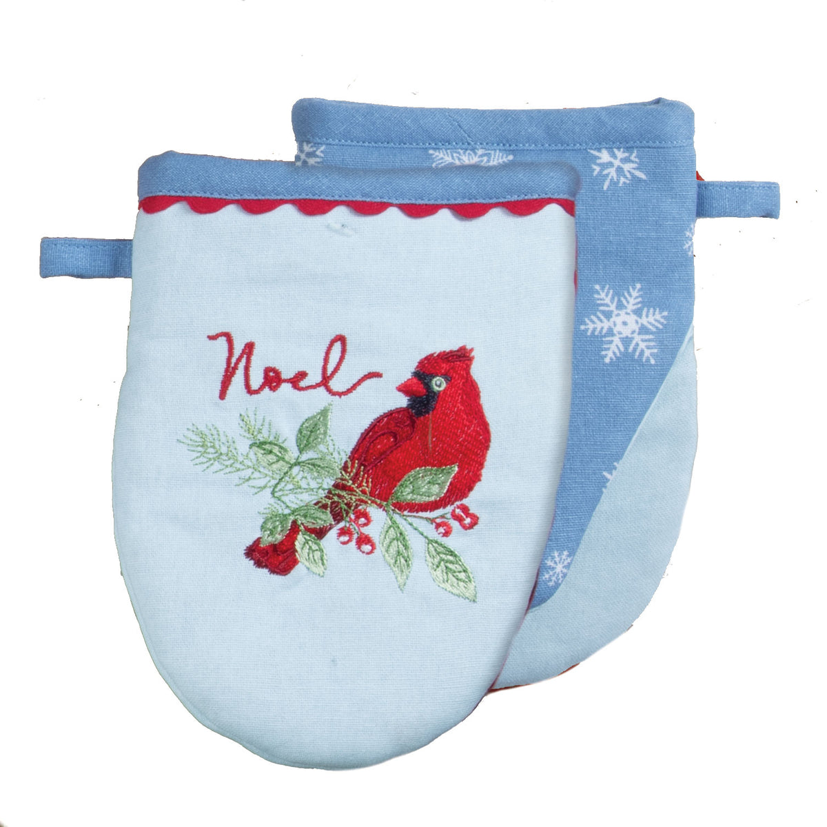 Kay Dee Winter Blue Cardinal Embroidered Grabber Mitt (H7225)