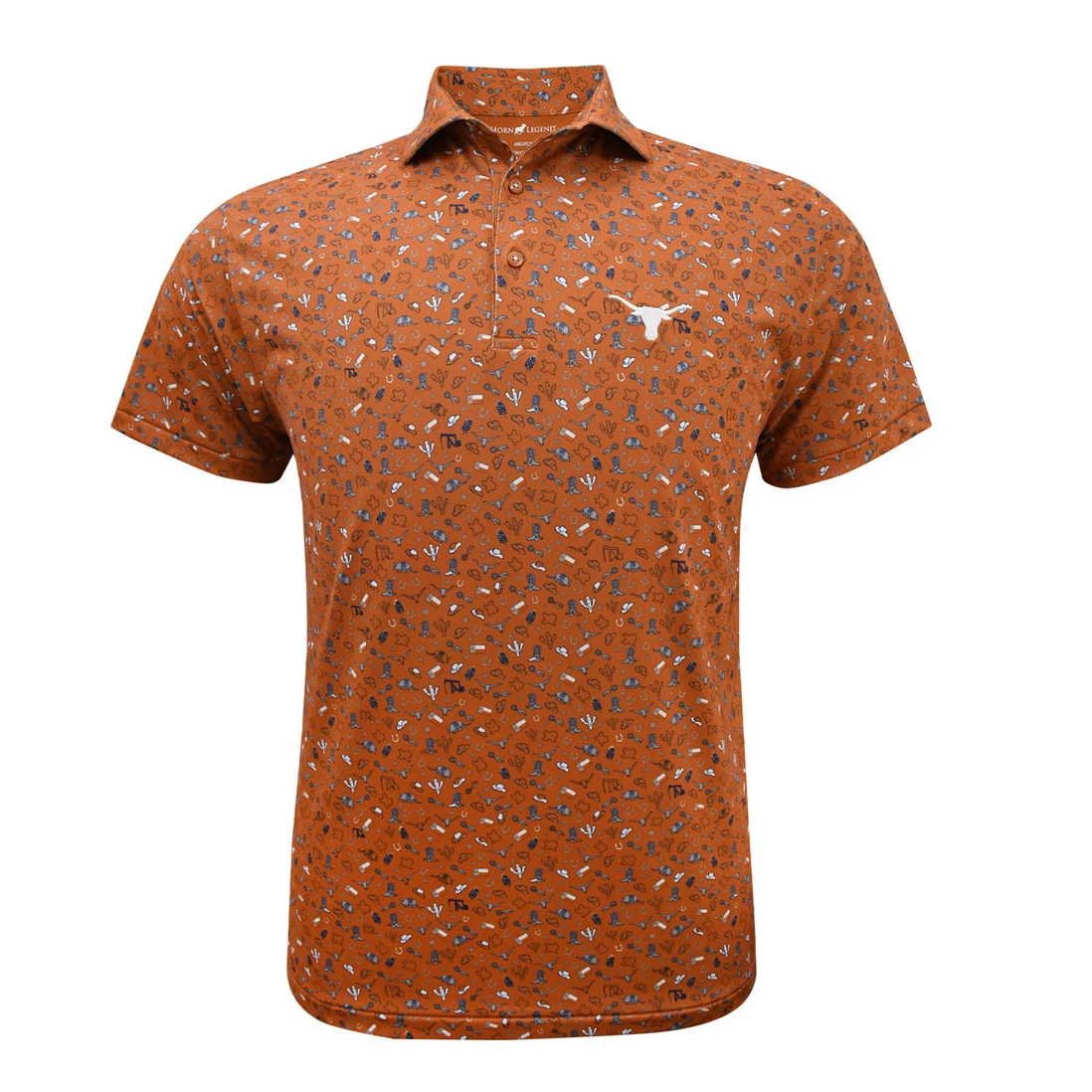 Horn Legend Bamboo Charcoal Longhorn Texas Print Polo