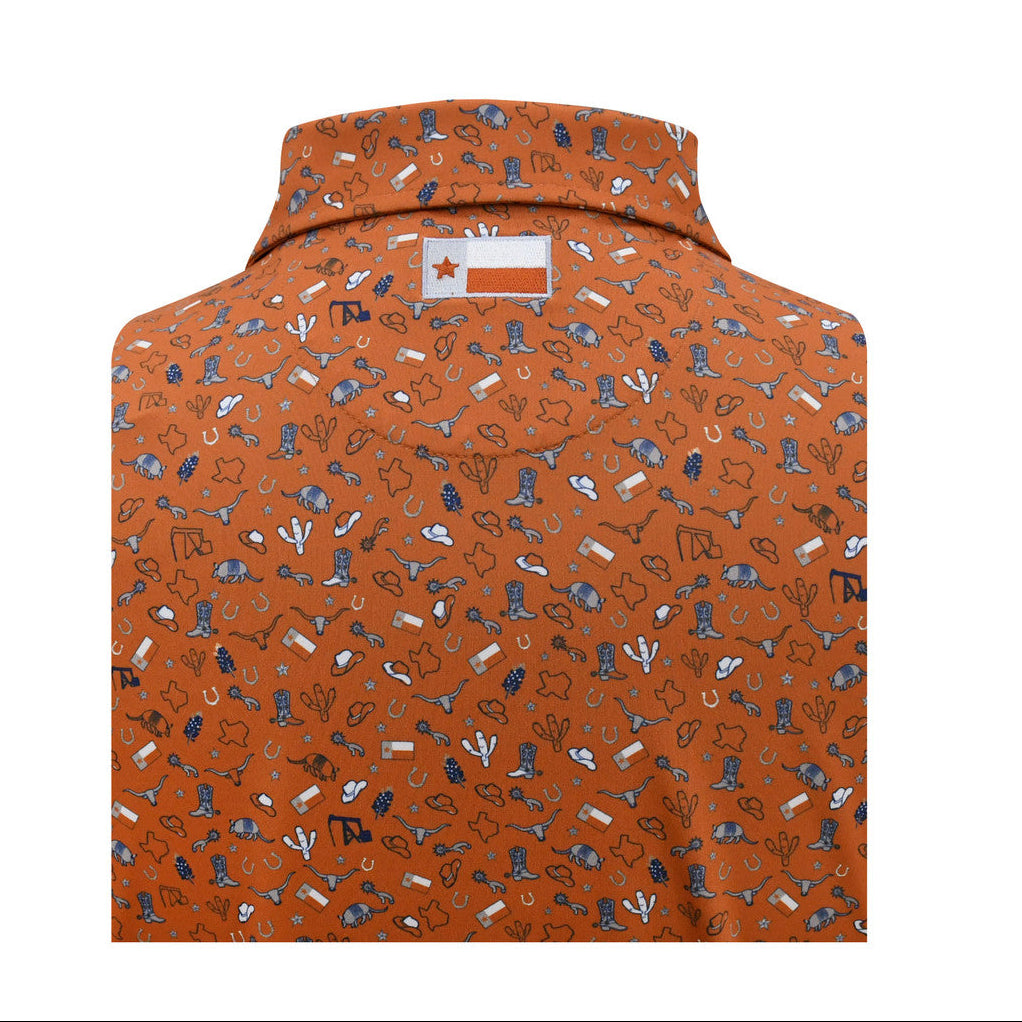 Horn Legend Bamboo Charcoal Longhorn Texas Print Polo