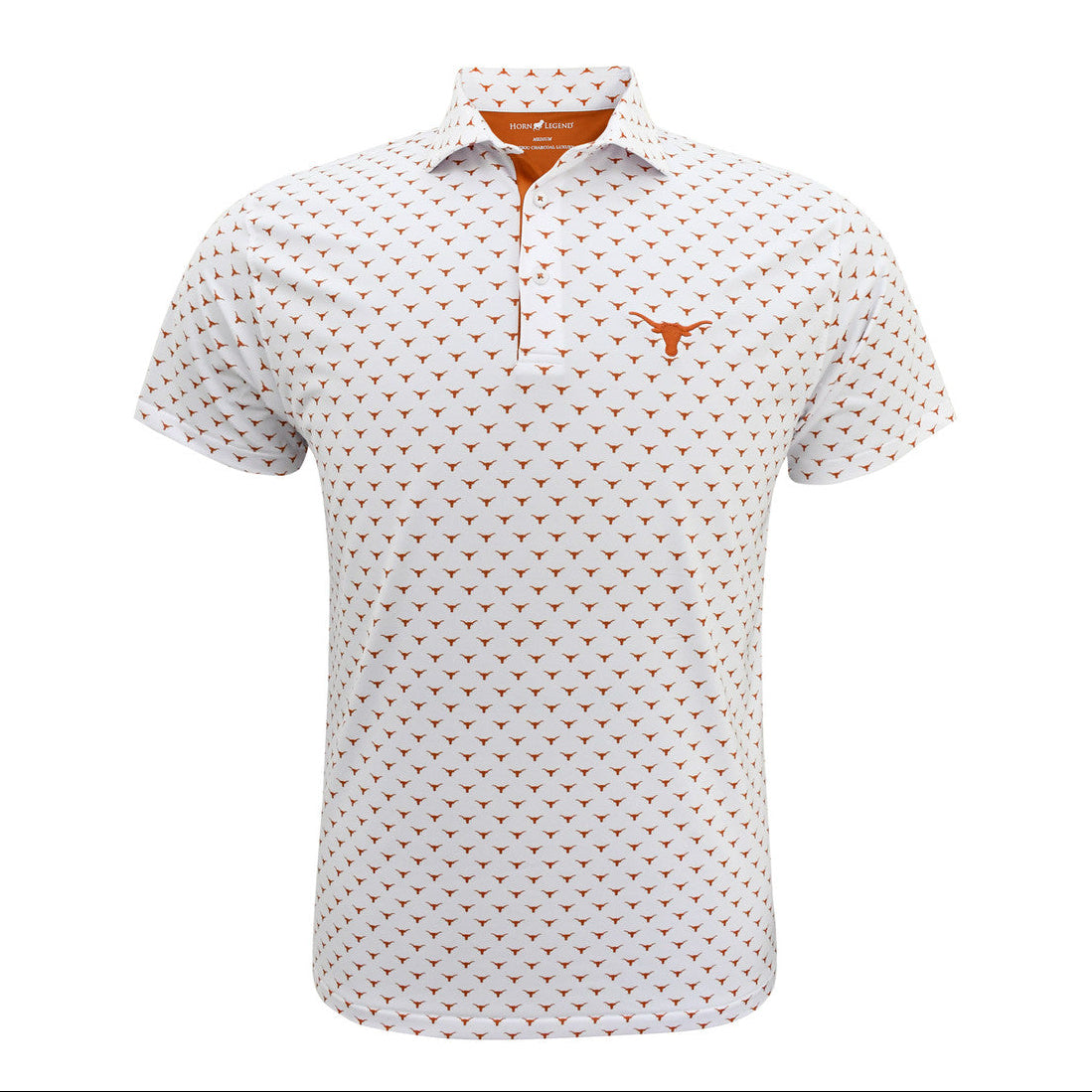 Horn Legend Bamboo Charcoal Longhorn White All Over Logo Print Polo