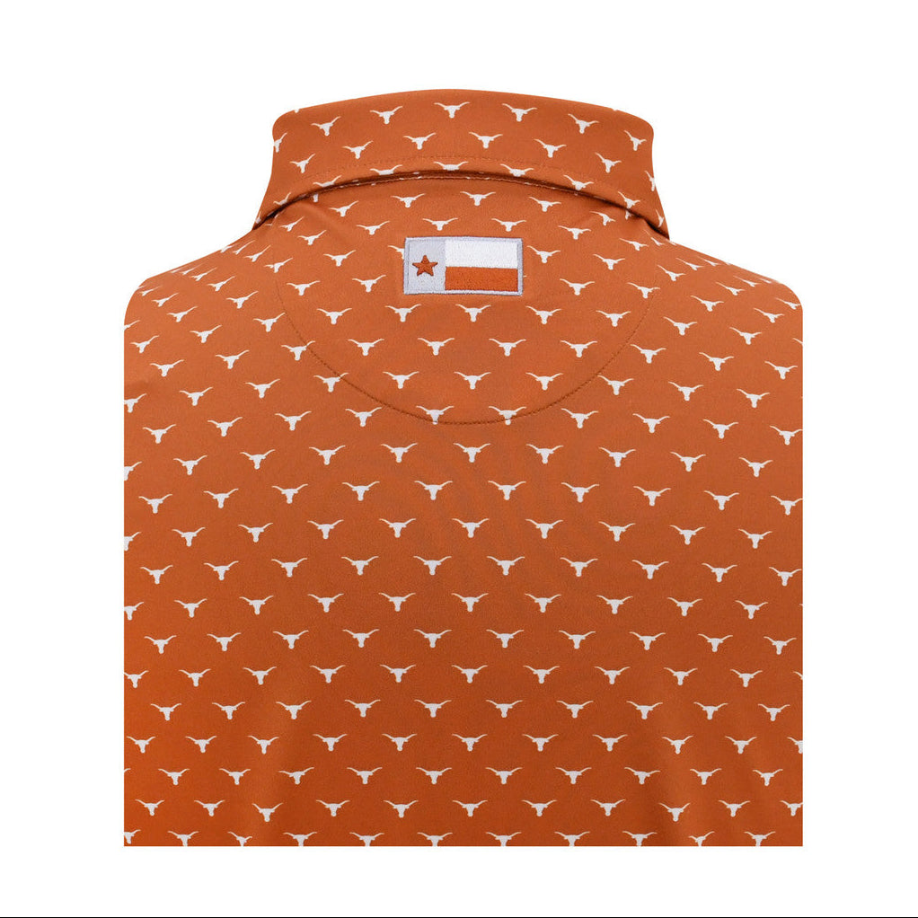 Horn Legend Bamboo Charcoal Longhorn Burnt Orange All Over Logo Polo