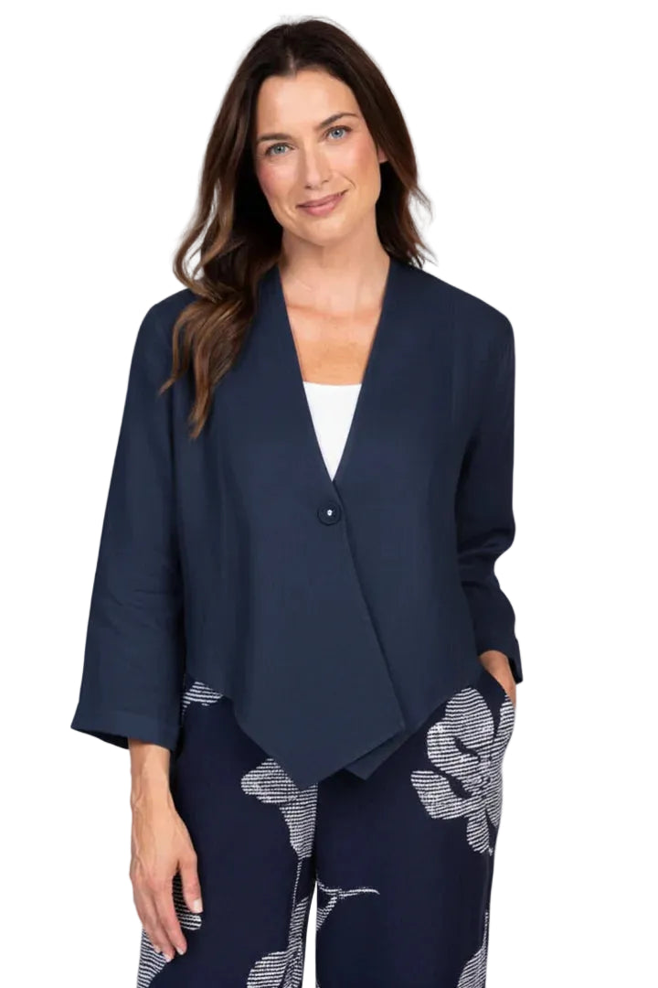 Olivia Solid Must Have Jacket Flax Linen (260439) (Navy)