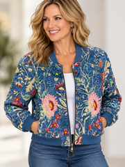 A.Z.I. Alisha Embellished Floral Zip Front Jacket (Z13674)(Denim)