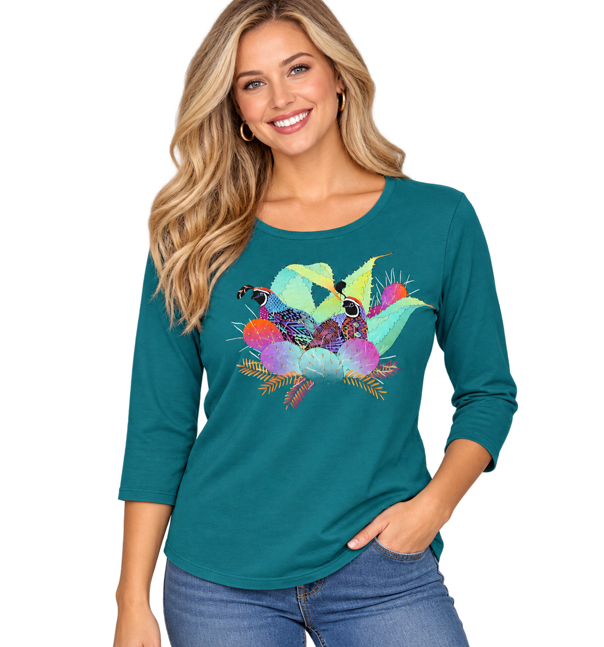 Sabaku Desert Dress Up 3/4 Sleeve Top (433DTE3/4s) (Deep Teal)