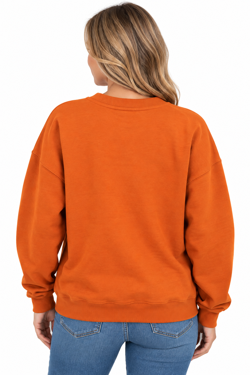 Texas Longhorn Ladies Glitter Power blend Fleece Script Texas Appliqued Crew (S650475-685)(Burnt Orange)