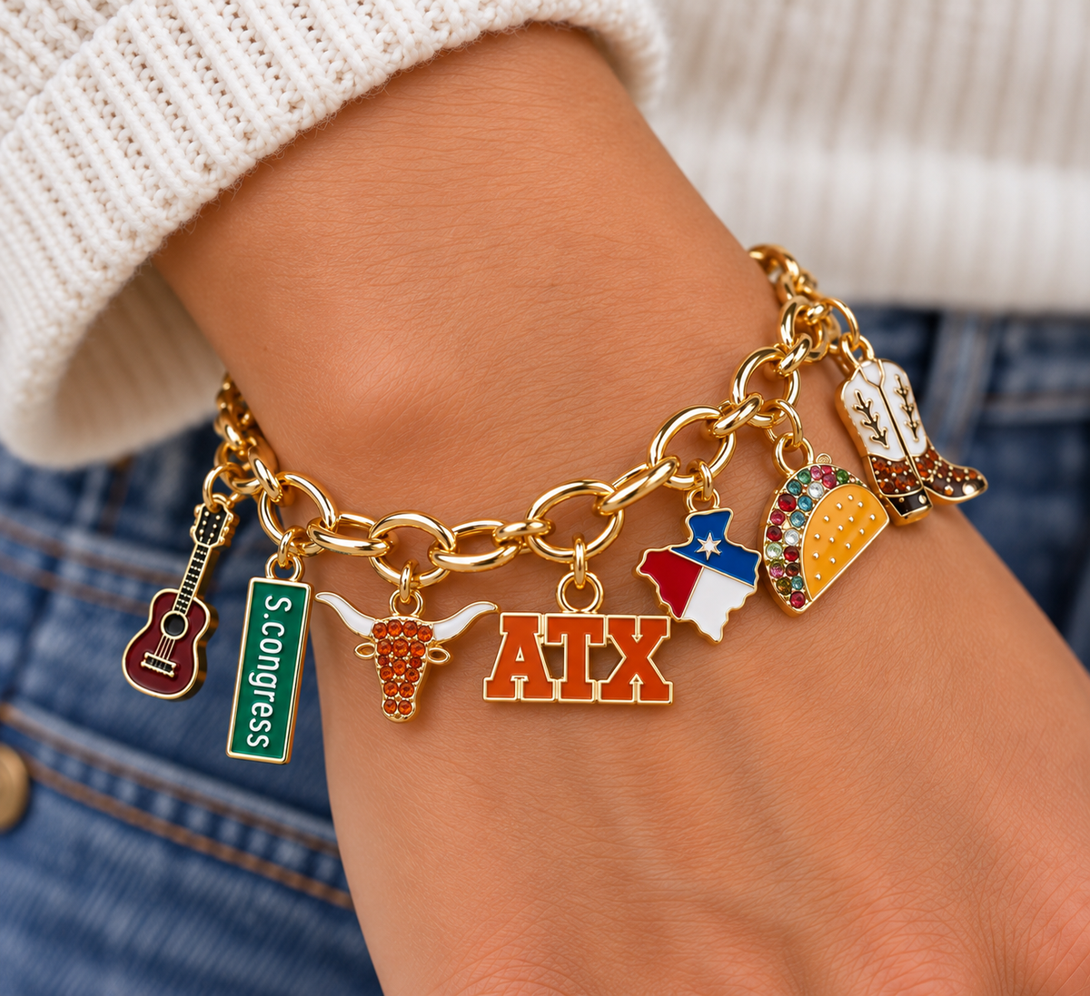 Austin Enamel Icons Charm Bracelet  (27557B-ATX)