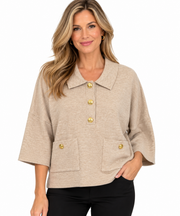 APNY Pocket Polo Dolman Sleeve Sweater (SW207) (Heather Sand )