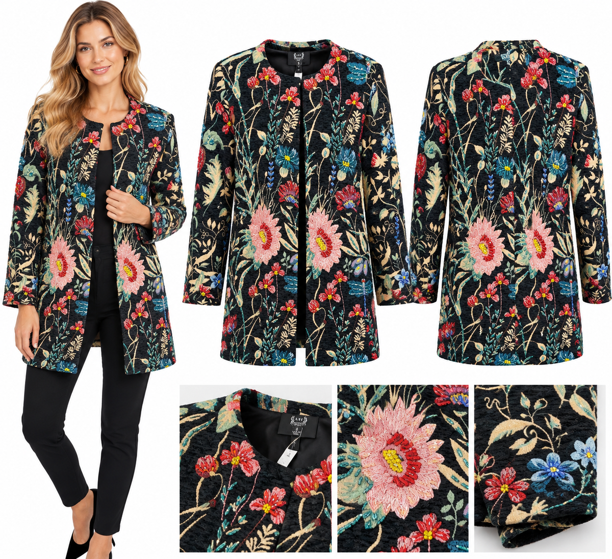 A.Z.I. Beaded Melony Floral Tapestry Jacket (Z13675) (Black)
