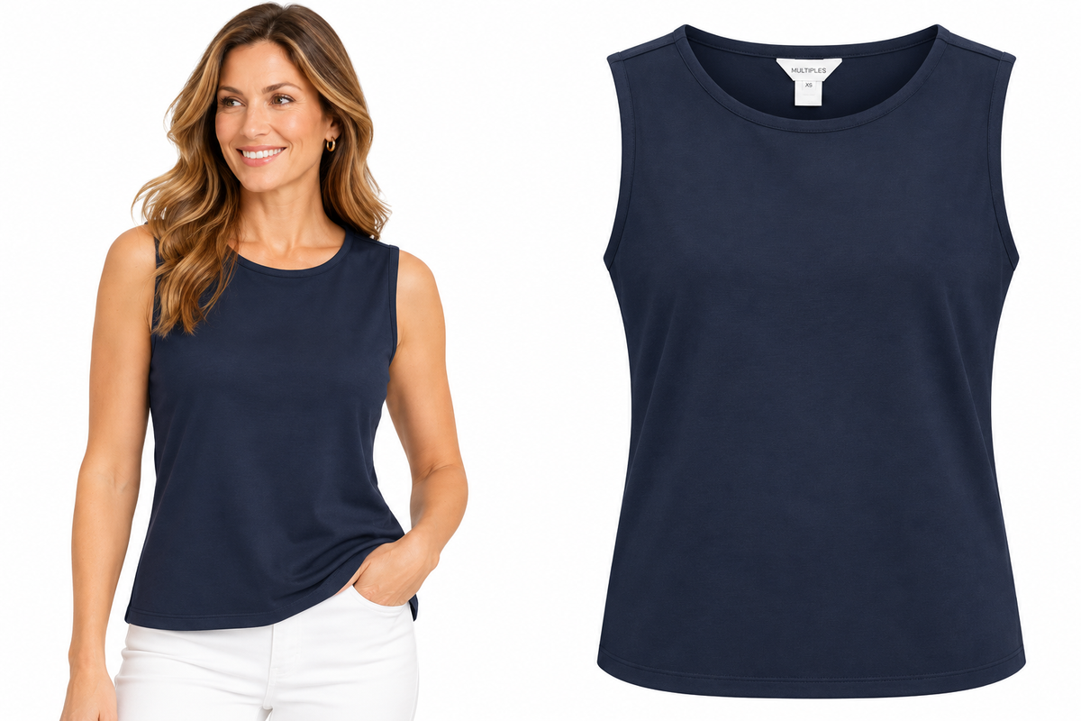 Multiples Knit Hi Neck Tank Top (M46101TM)( Midnight Navy)
