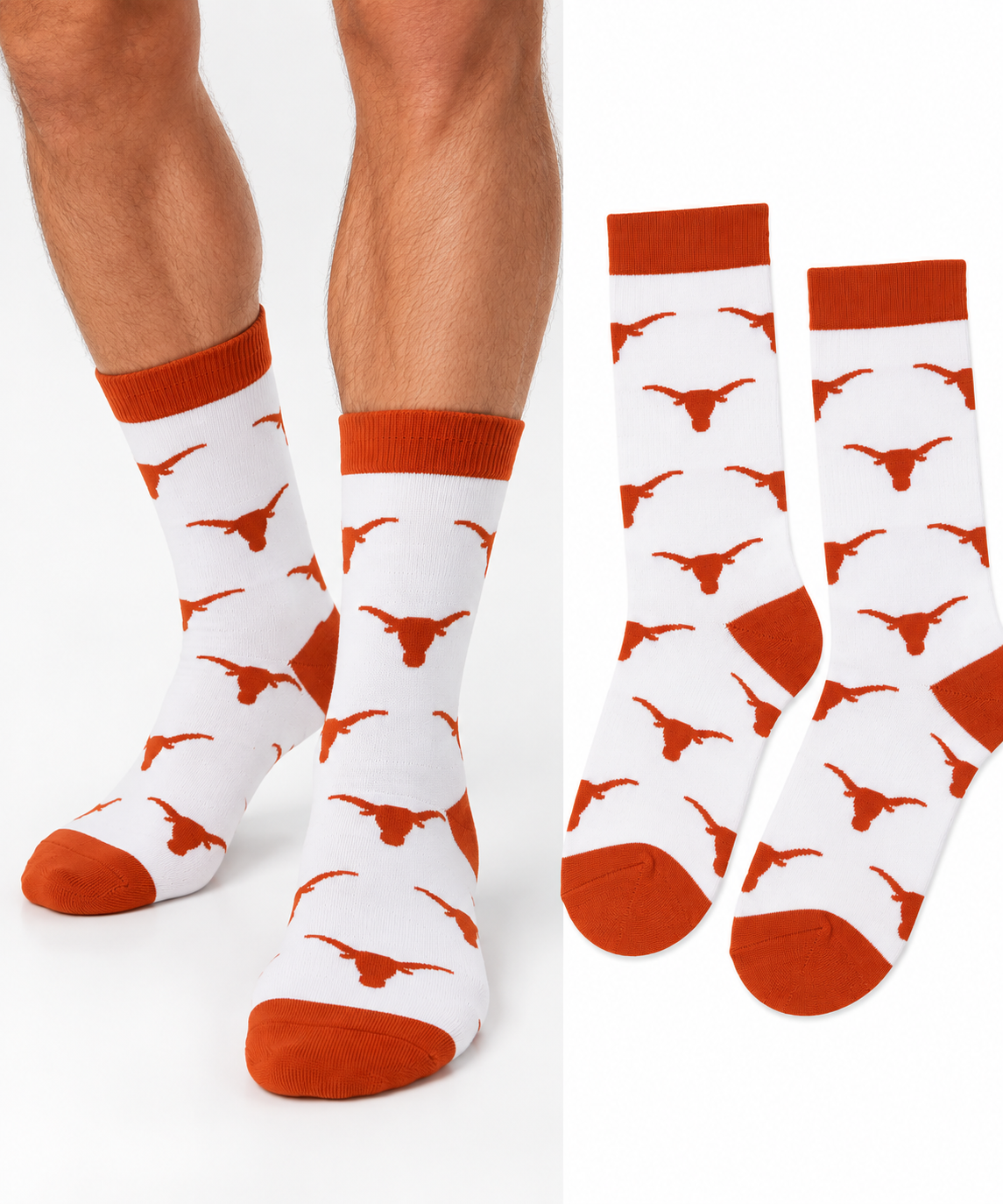 Texas Longhorn Allover Longhorn Logos Mid Calf Adult Socks ( XMDG1-Adult )( 3 Sizes)