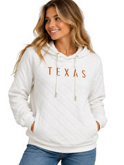 Texas Longhorn Ladies Lightweight Quilted Pop-over Embroidered Hoodie (Winter White)(G714600752)