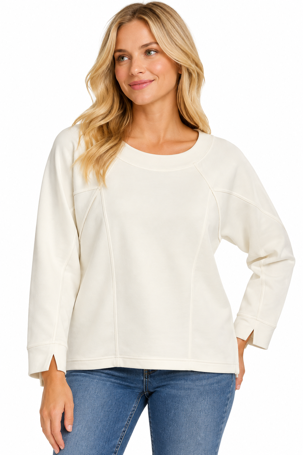 Olivia by Habitat Feather Lux Knit Solid Stitch Pullover (330101) (Ivory)