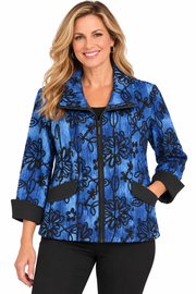 Multiples Petite Knit turn up Cuff 3/4 Sleeve Two Pocket Full Zip Jacket (46309JP) ( Multi)