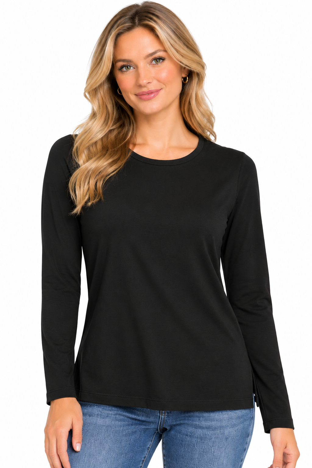 Multiples Knit Long Sleeve Scoop Neck Top (M46102TM) (Black)