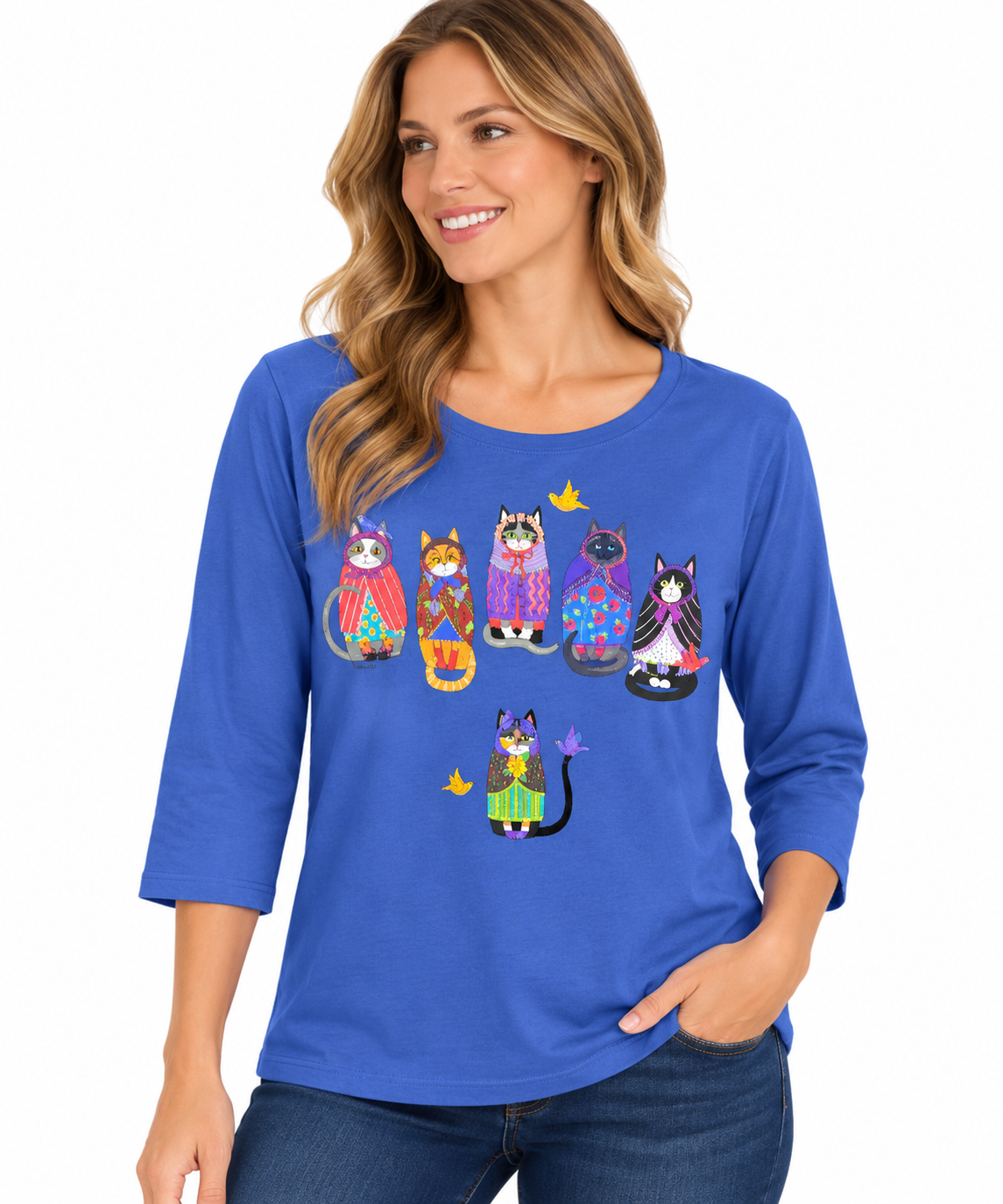 Sabaku Catryoshka Cat Russian Dolls 3/4 Sleeve Tee (432ind3/4s) (Indigo)(New Color)