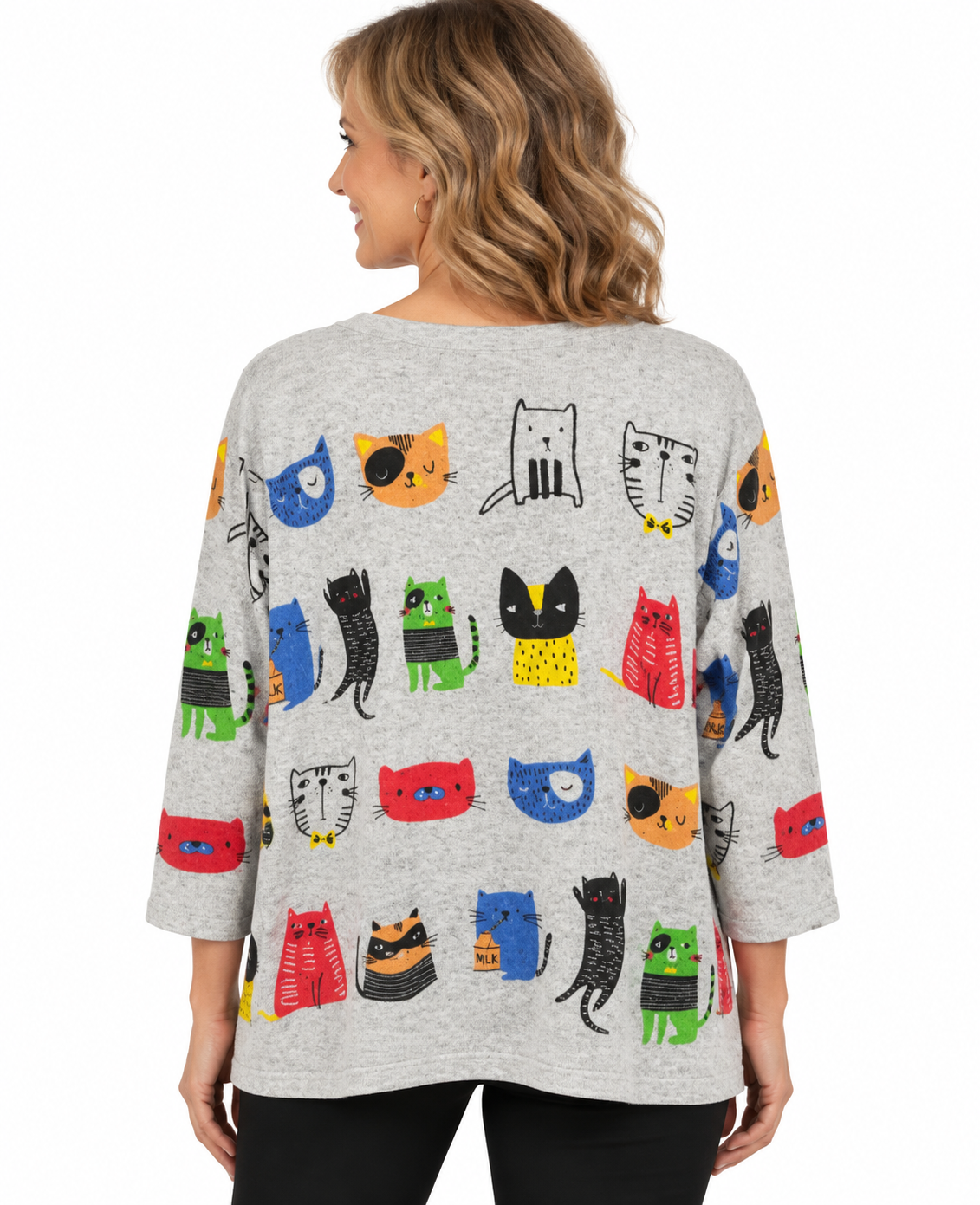Shana Wool Blend Whimsical Cat  V-neck Sweater (26772) (Pets)
