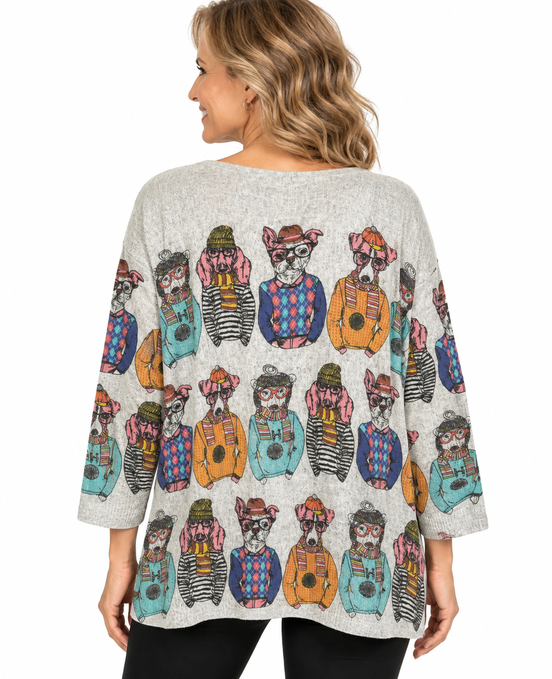 Shana Wool Blend Whimsical Scoop Neck Sweater (26771) (Dog)