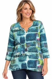Shana Slub Color Splash  Knit Button Top (26729) (Green)