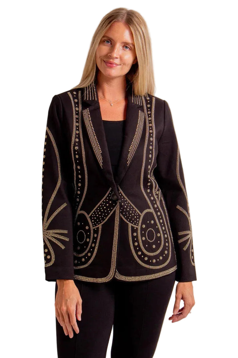 A.Z.I. Black Blazer with Gold Studs (Z13140)(Black)