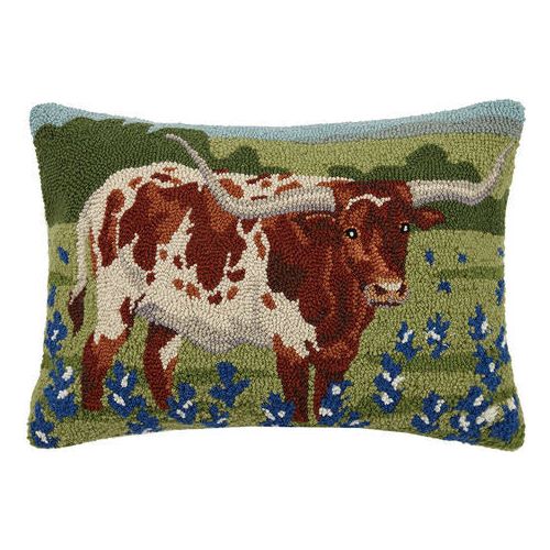 Longhorn in Bluebonnet Field Hook Pillow