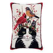 Peking Handicraft Winter Cats & Birds Hook Pillow 14" X 20"