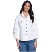 John Mark Solid Ivory Button Front Ruched Sleeve Jacket