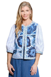 John Mark Floral Embroidered Reversible Jacket(J16335JM)(White/Blue/Floral)
