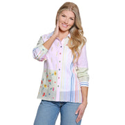 John Mark Embroidered Mix Striped Patchwork Blouse (J16346BM)