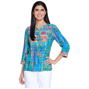 John Mark Embroidered Print Tie Front Tunic