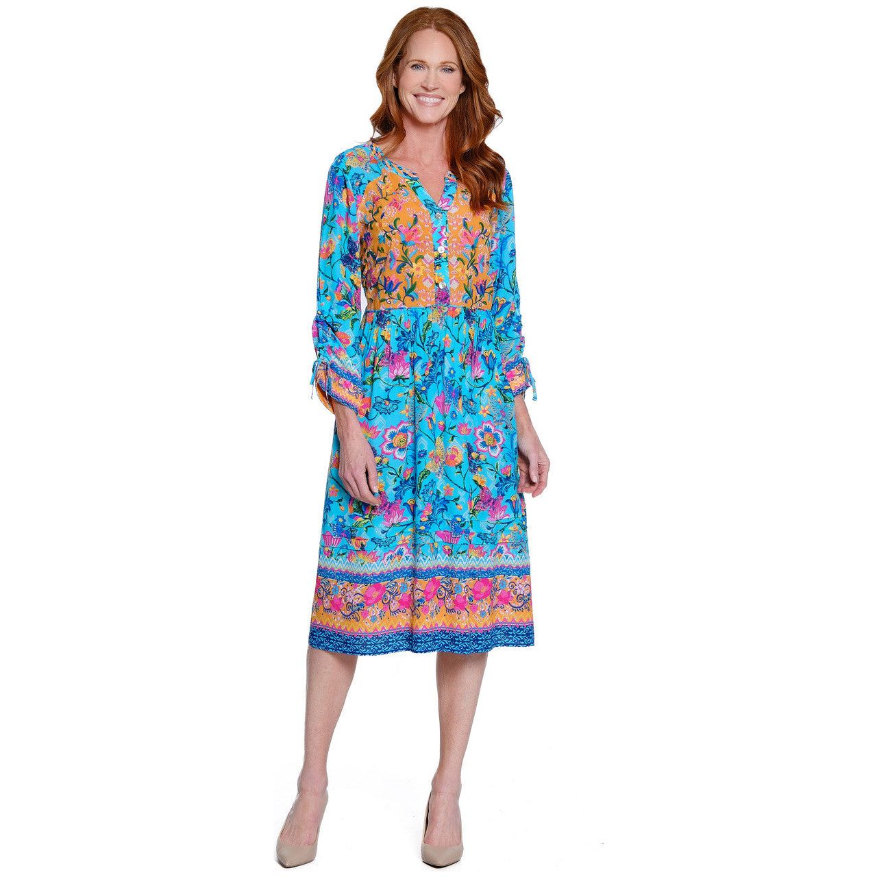 John Mark Print Embroidered Dress