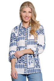 John Mark Floral Eyelet Patchwork Blouse (J26546BM) (WHTBLU)